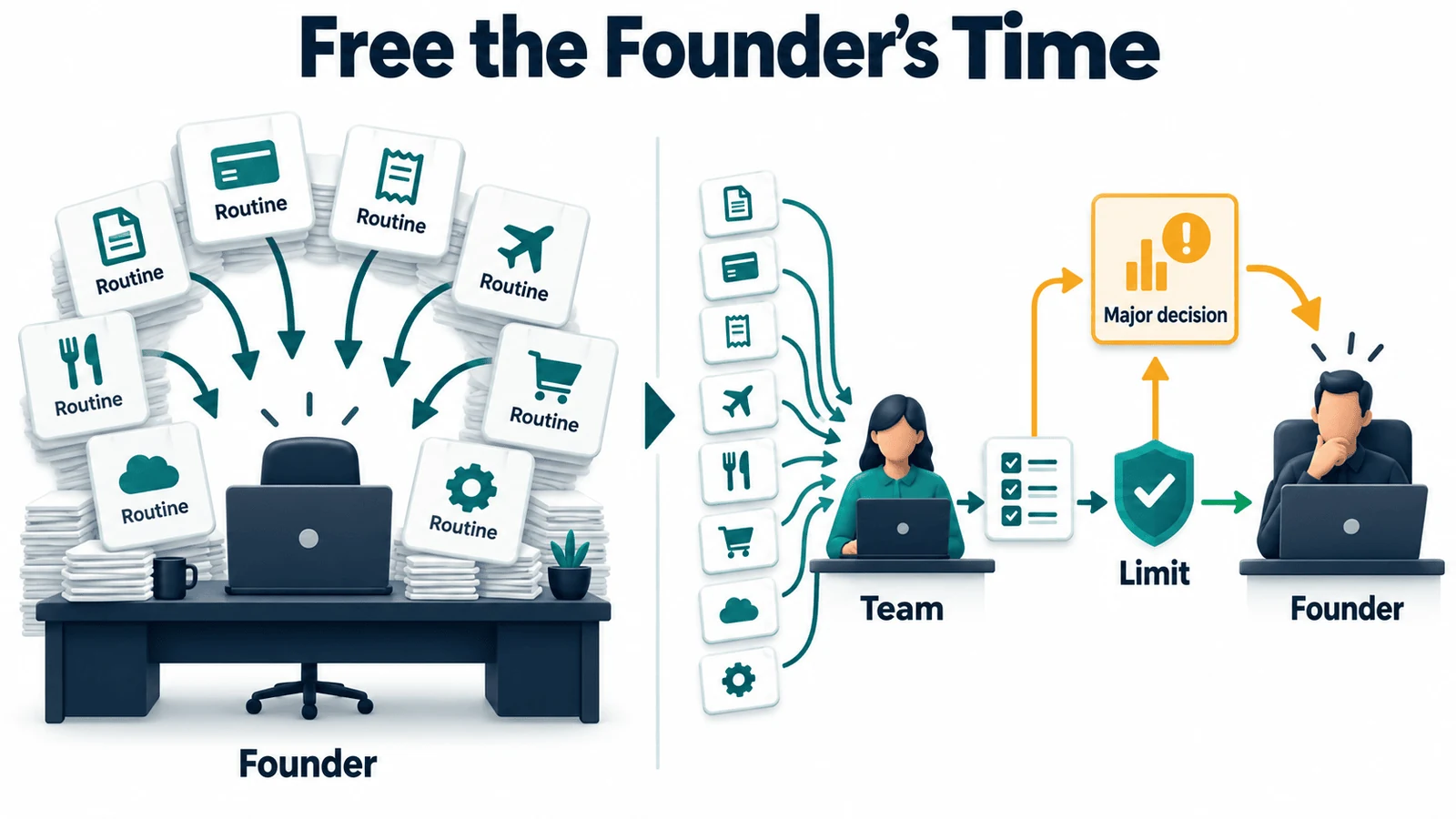 Fractional CFO helping a founder hand routine finance questions to the team