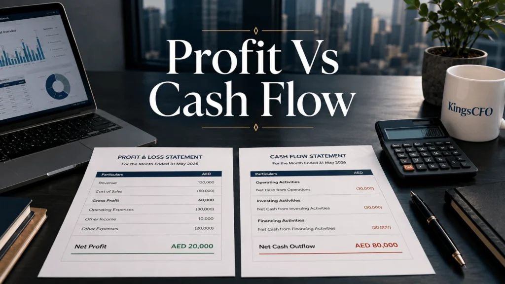Profit vs cash flow statements on a desk by KingsCFO