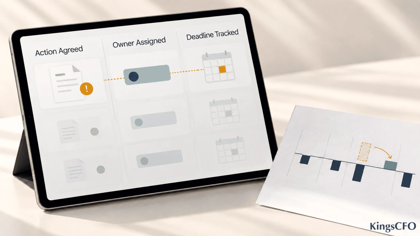 Shared project board tracking actions agreed with a virtual CFO