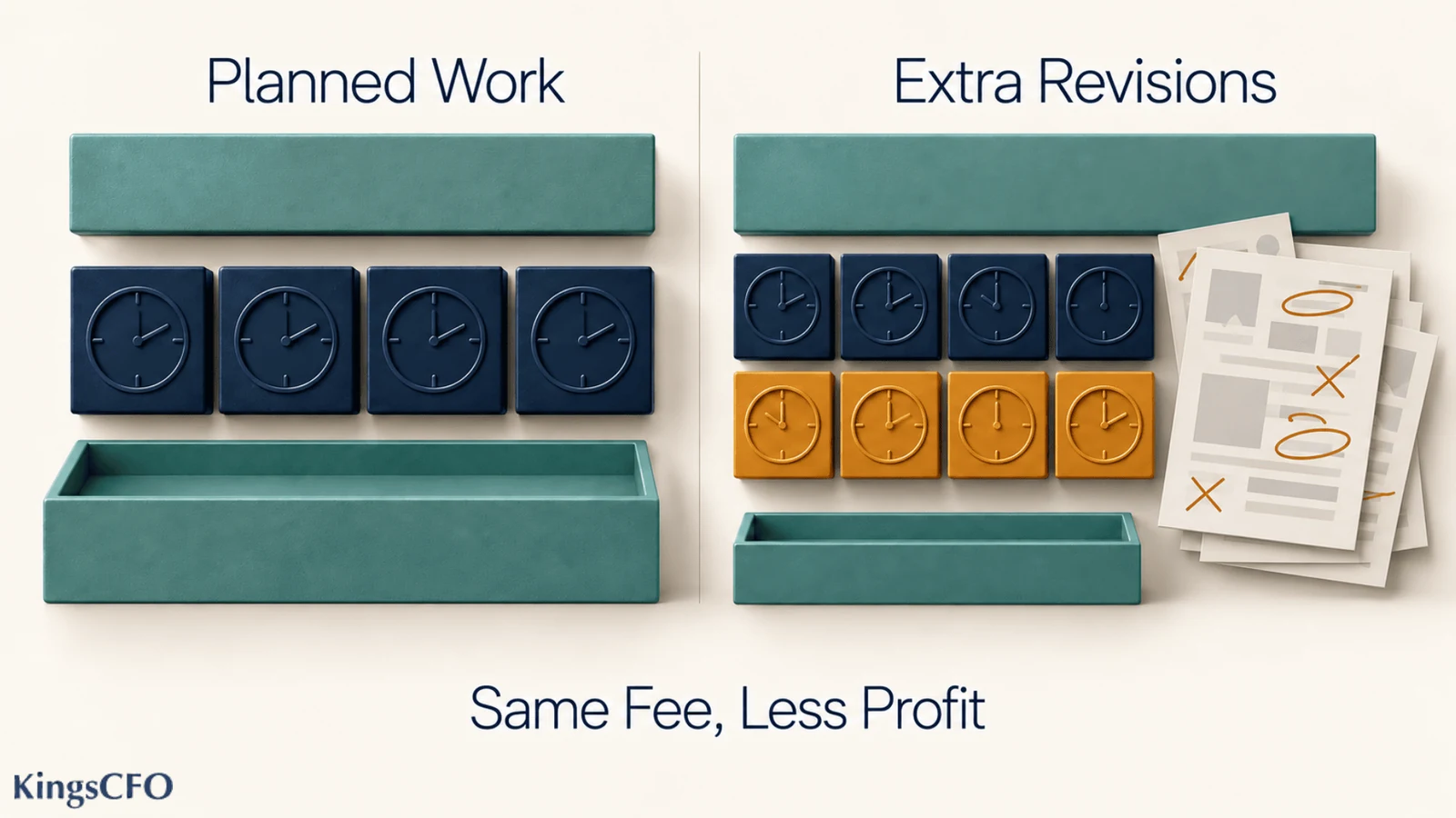 Virtual CFO for small business comparing planned work with extra revisions