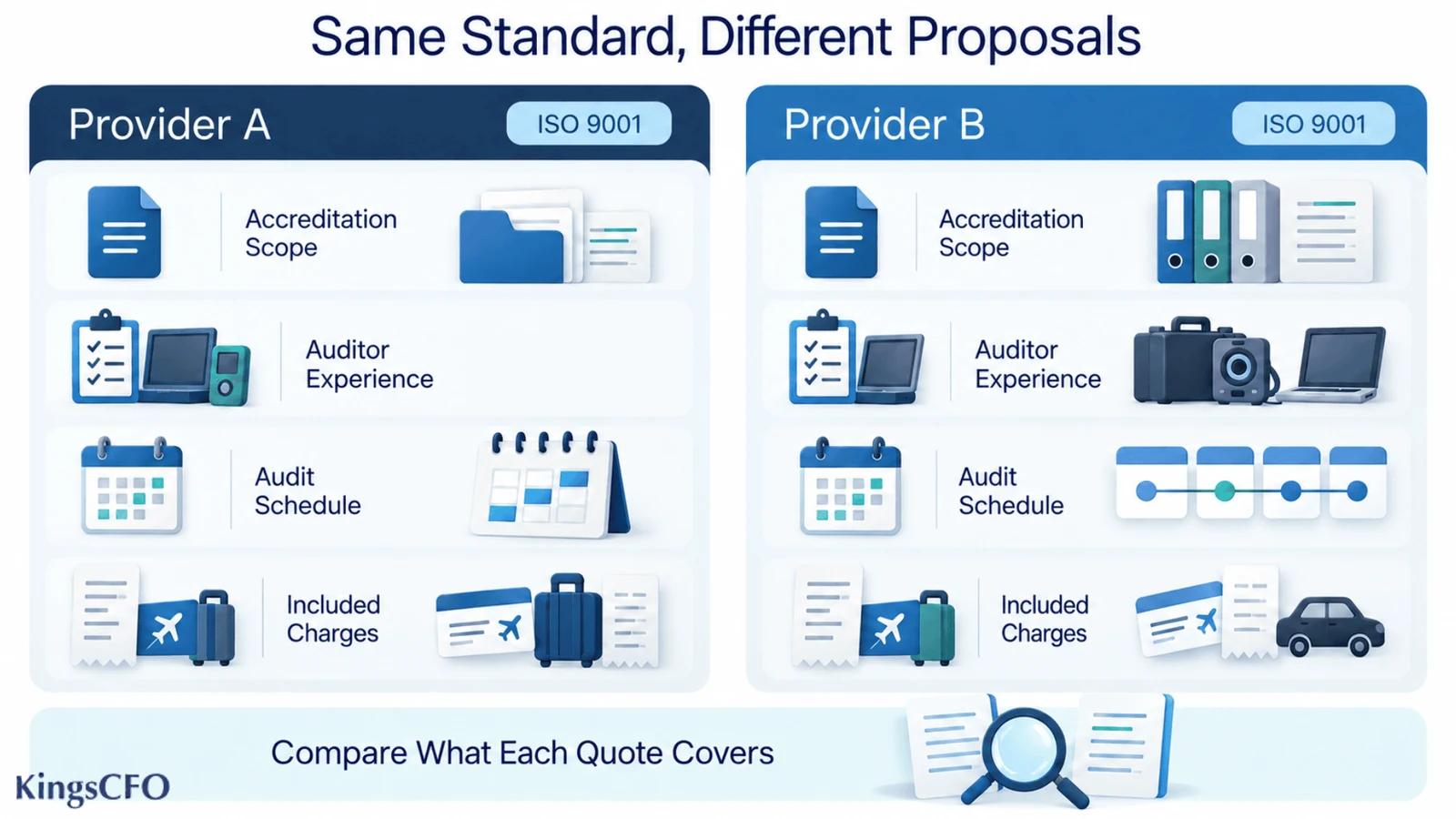 comparing two iso certification bodies proposals for the same standard