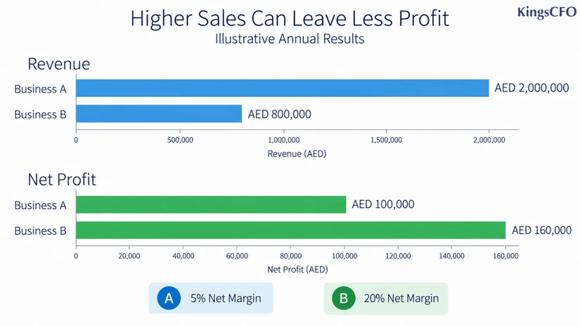 revenue vs profit comparison of two businesses with different net profit margins