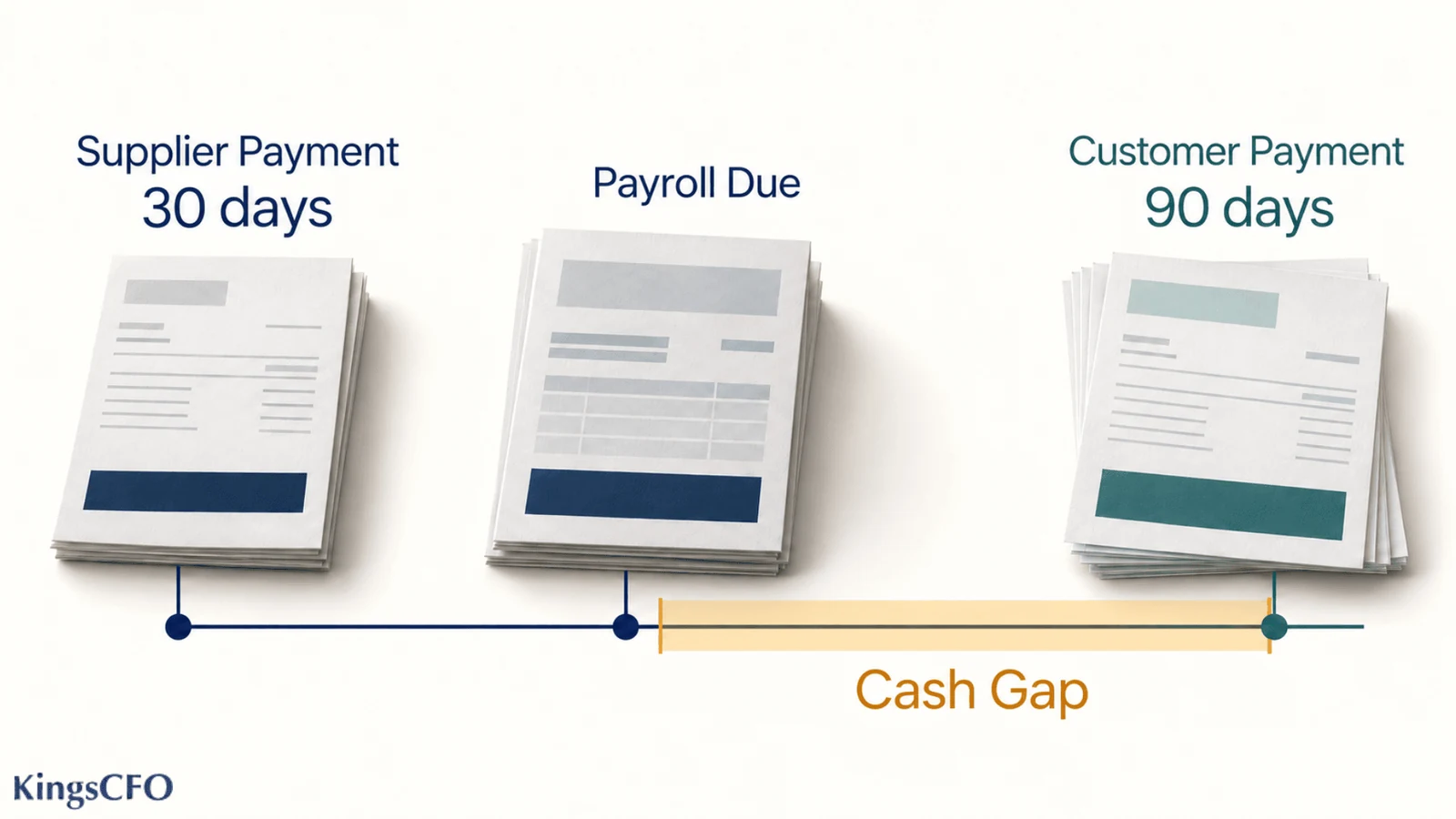 Cash gap between supplier payments payroll and customer payments